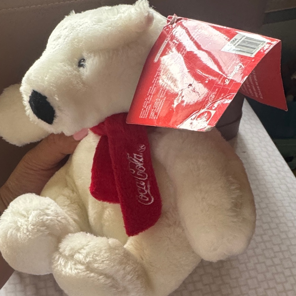 Coca-Cola White Plush Bear with Red Scarf
